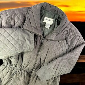 Vintage Eddie Bauer‎ Quilted Jacket Women L Thermoloft Insulated Coat Cinched